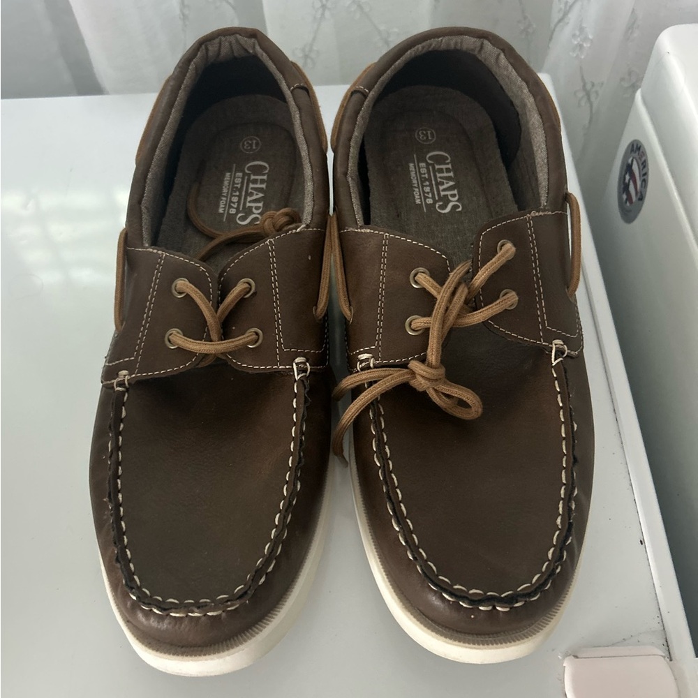 Chaps Brown Leather Boat Shoes with Tan Laces